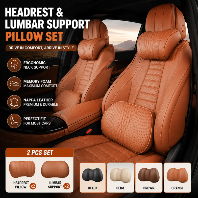 Memory Foam Car Neck Pillow Lumbar Support - وسادة رأس للسيارة من الفوم المطاطي