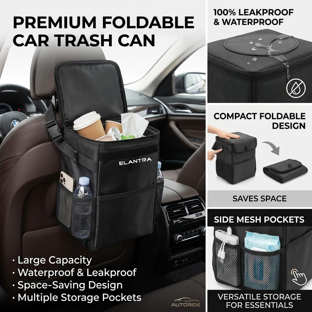 Waterproof Car Trash Can With Lid - حقيبة تخزين مقاومة للماء للسيارة، حقيبة