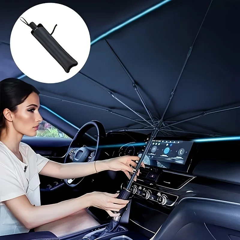 Car Sunshade Windshield Umbrella Foldable - واقي شمس للزجاج الأمامي للسيارة، مظلة