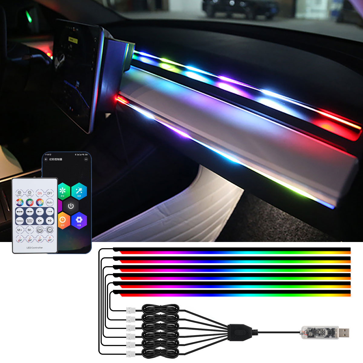 6/10 في 1 سيارة Led أضواء المح - مراجعة Led Ambient Interior Car Lights App Control وسعره